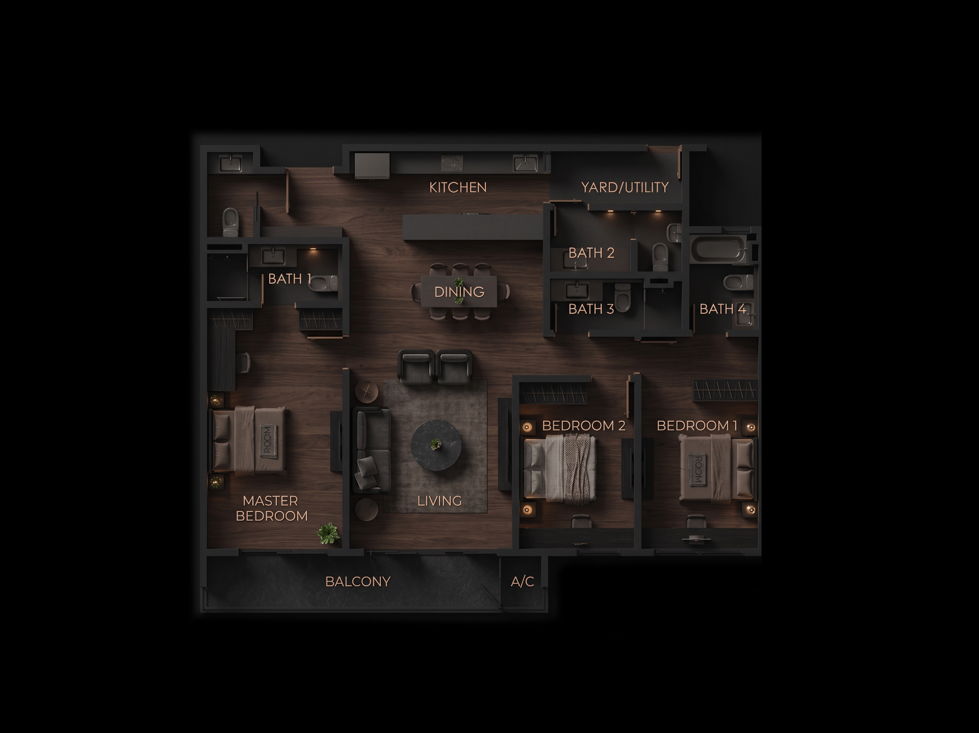 Type A 3+1 Bedroom Residence floor plan